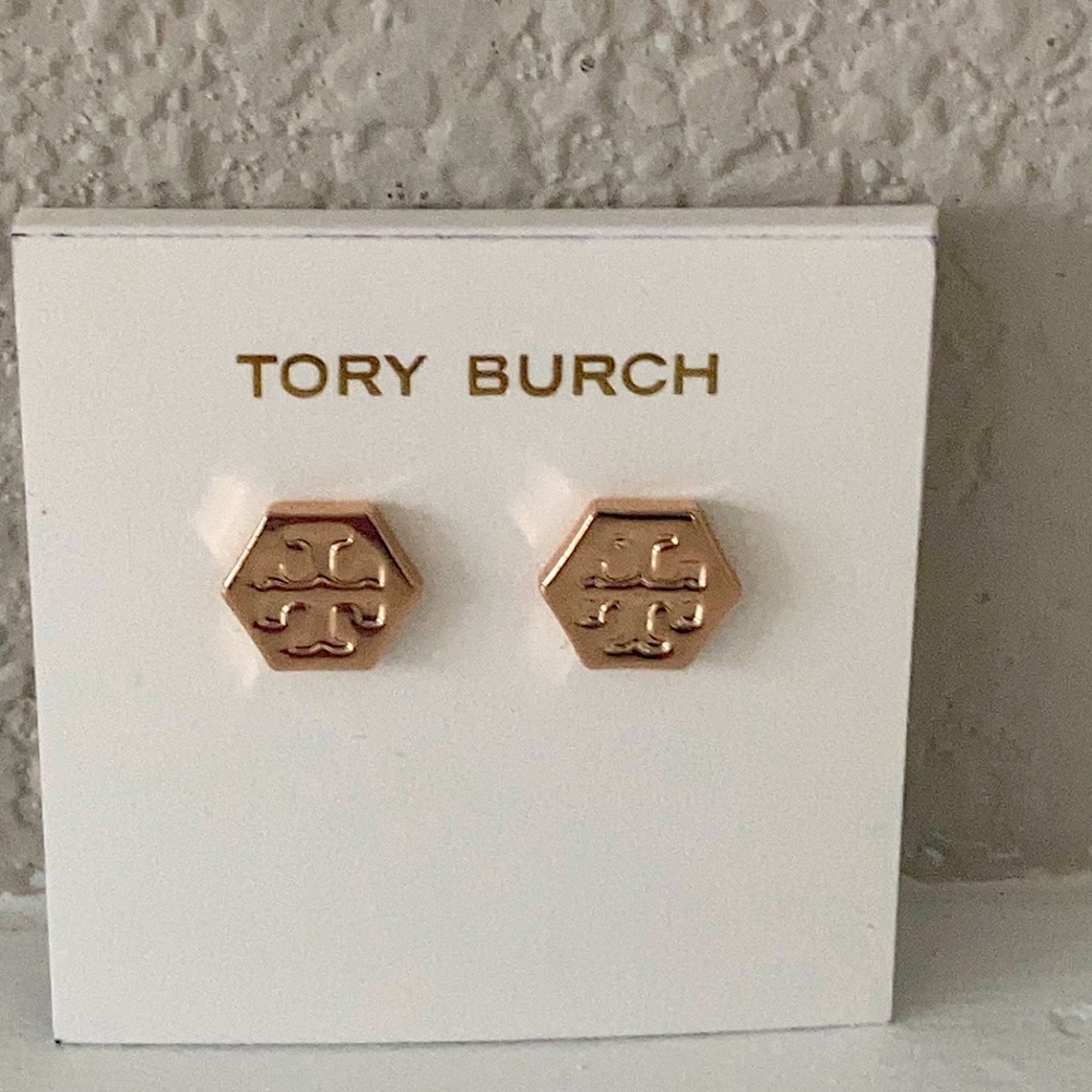 Tory Burch Hexagon Logo Stud Earrings